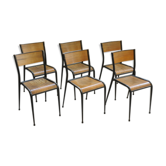 Series of 6 black Mullca school chairs