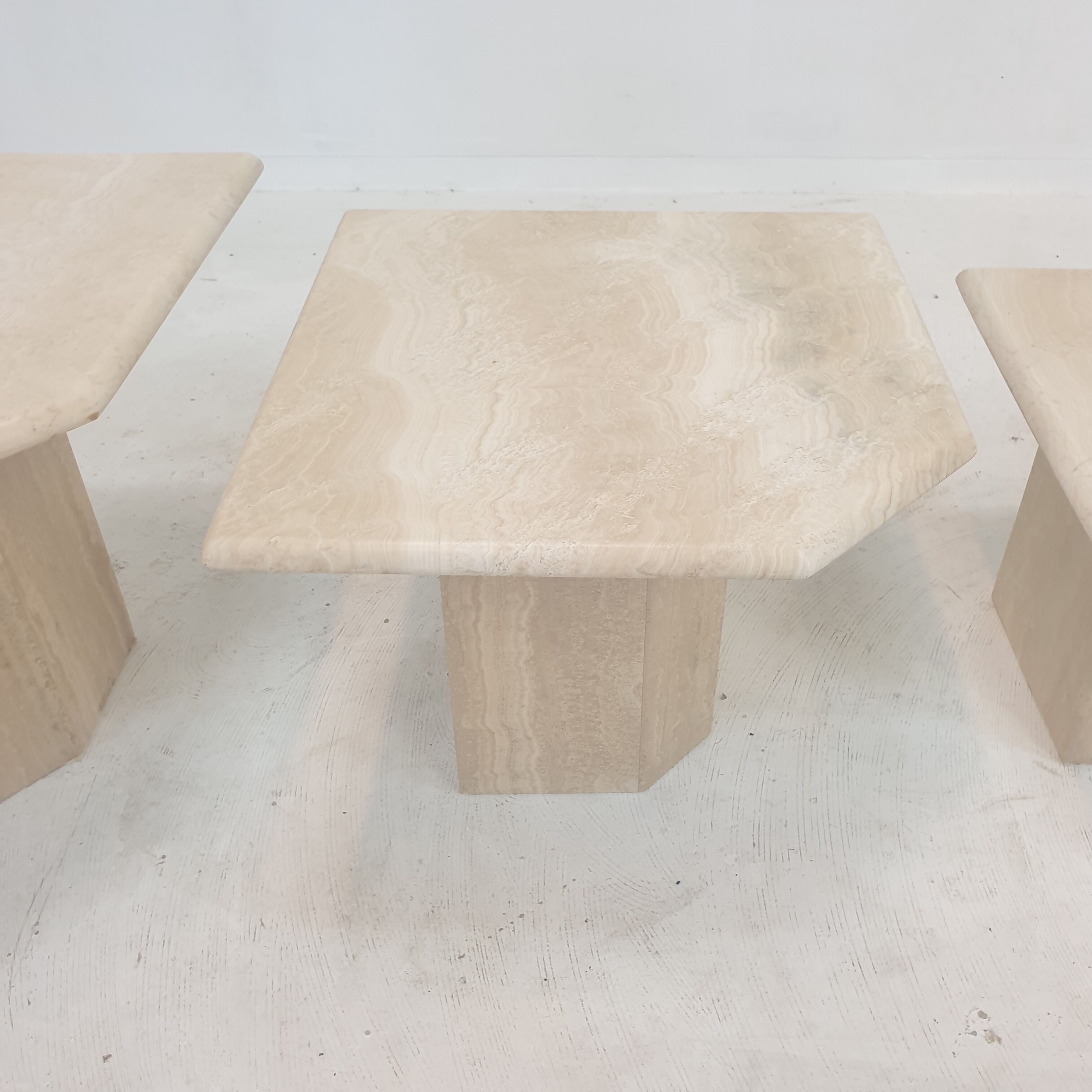 Set of 3 italian travertine coffee or side tables, 1980s