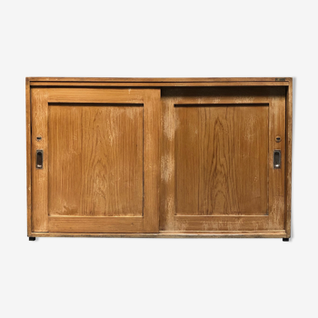 Old pine school cabinet with sliding doors from Germany, 1950s