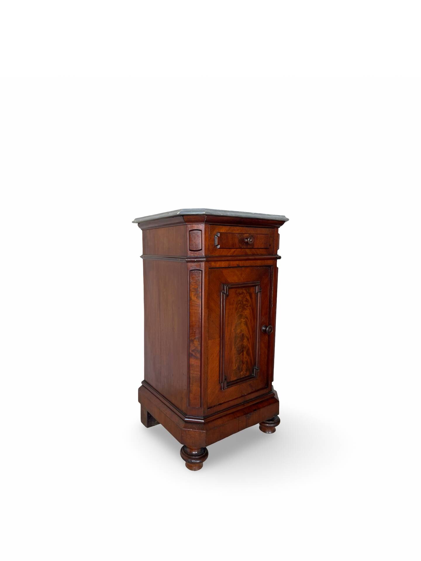 A pair of antique walnut bedside tables from the 1890s.