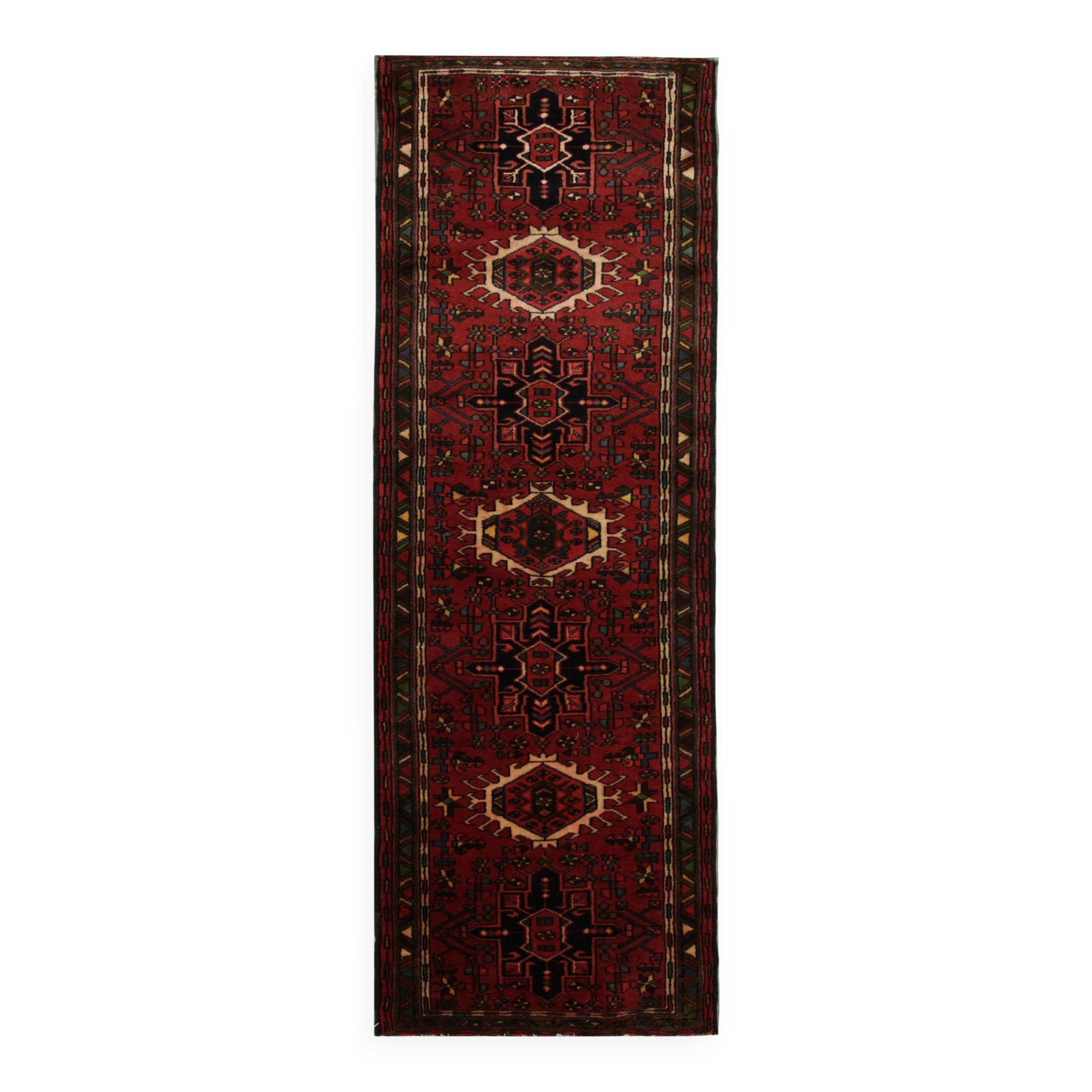 Tapis de couloir vintage en laine rouge à motifs géométriques, style oriental des années 1960