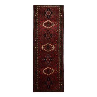 Vintage Red Geometric Wool Runner Rug, 1960s Oriental Hallway Carpets