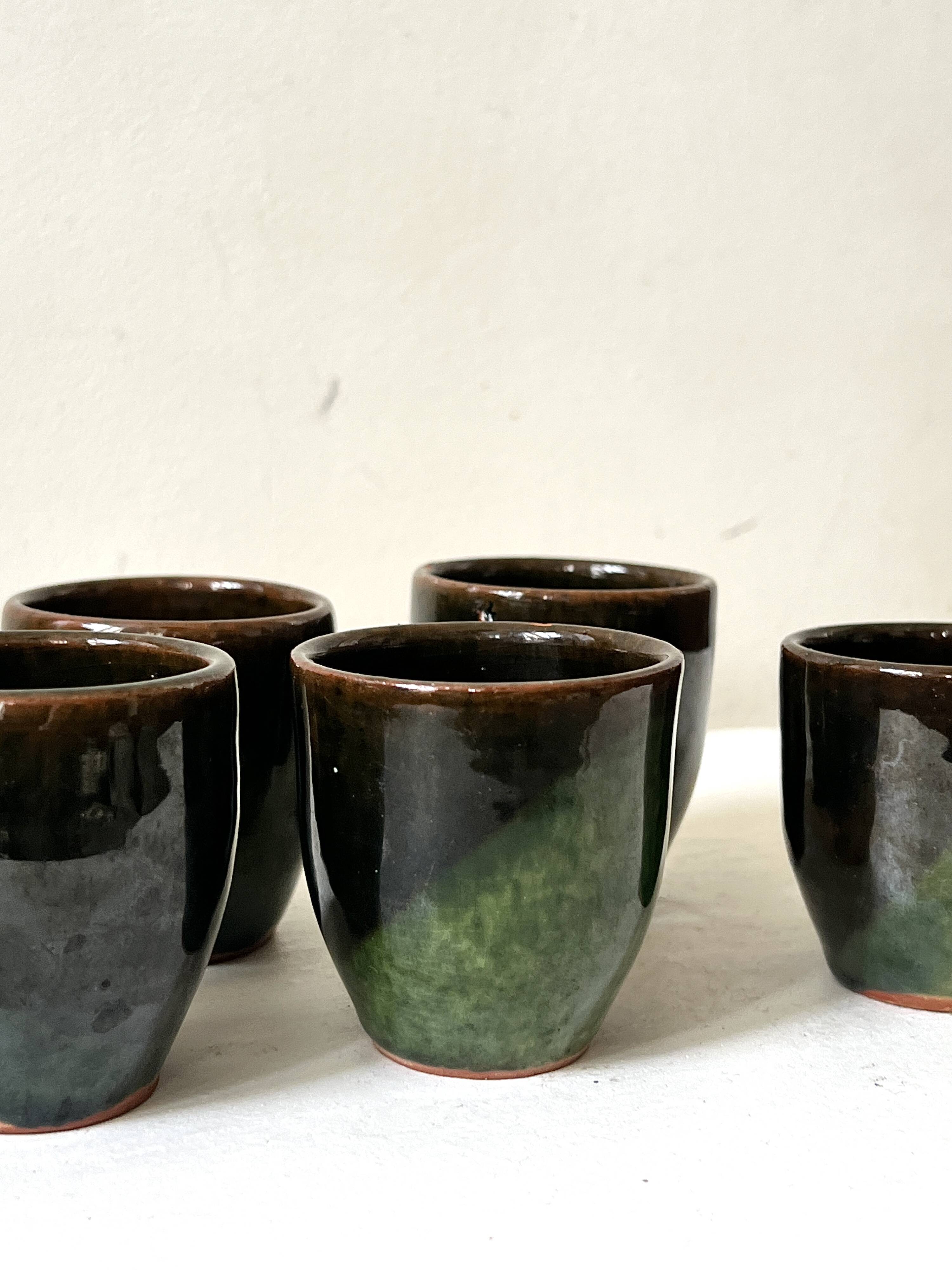 handmade ceramic service: 6-piece glazed stoneware coffee cups