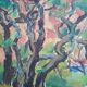 Oil on canvas scene of trees from the 1950s.