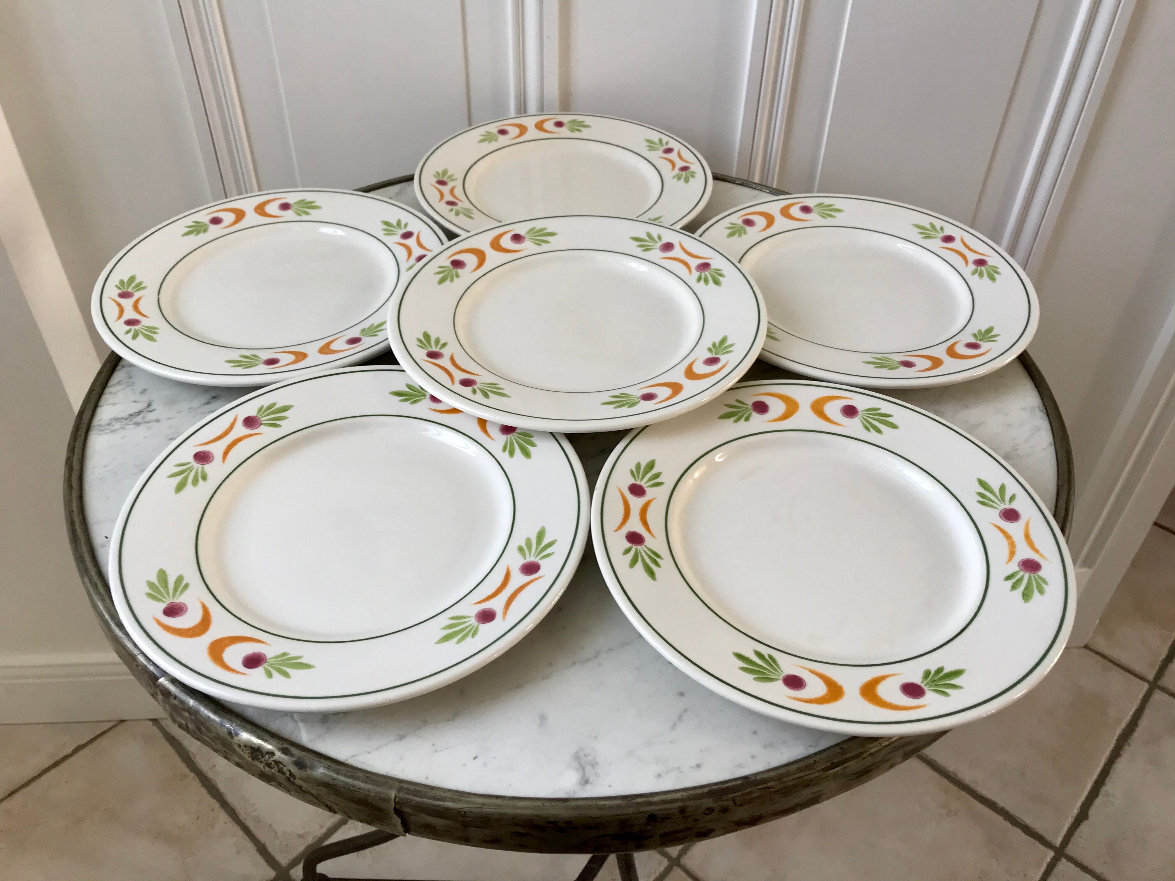 set of 6 colorful flat plates Made in Italy vintage