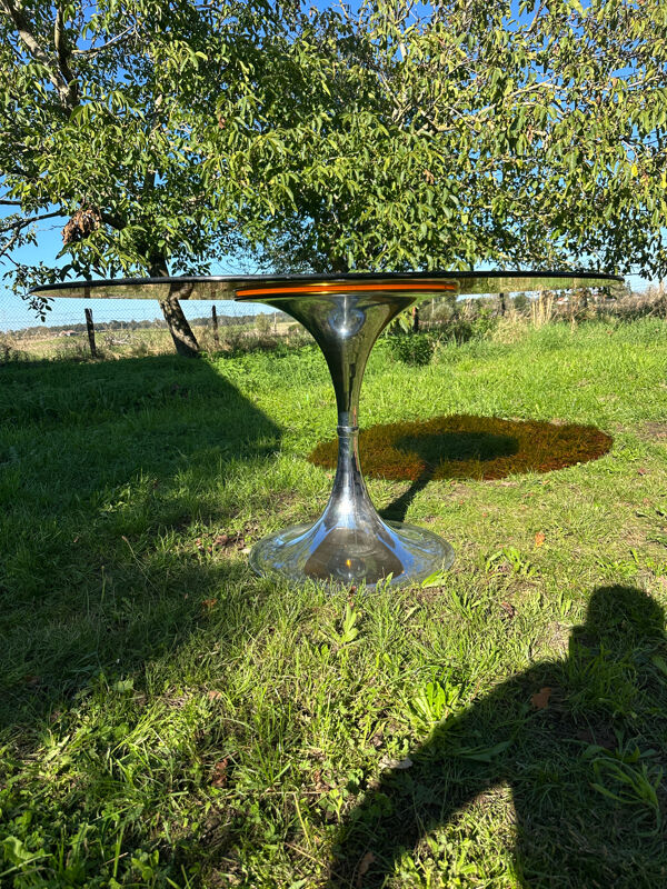 Table pied tulipe verre fumé ORANGE Gastone Rinaldi