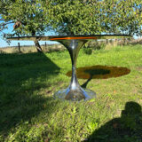 ORANGE smoked glass tulip foot table Gastone Rinaldi