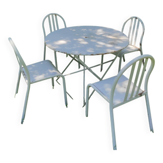 Salon de jardin, table pliante et 4 chaises en fer vintage 50/60