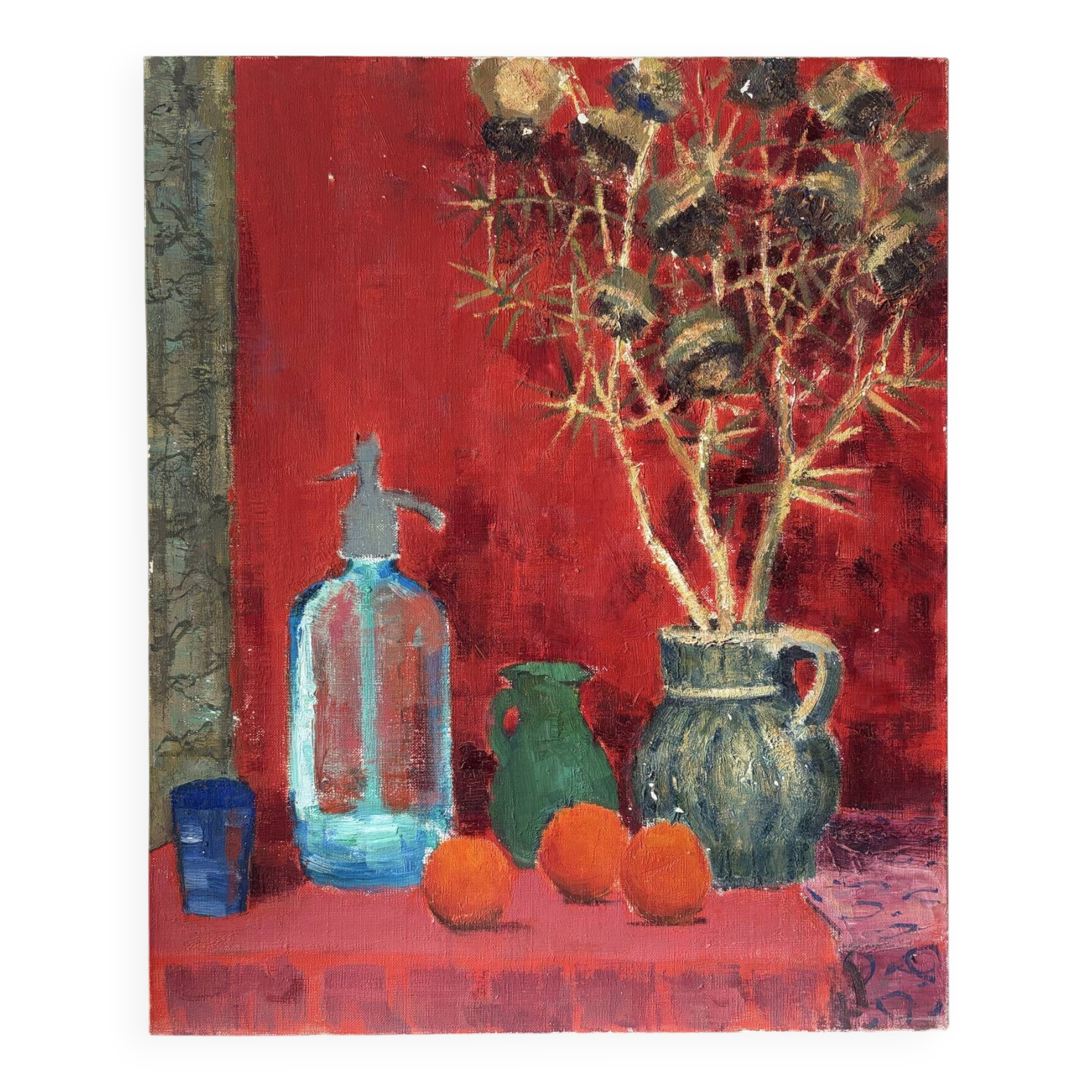 Still life with siphon, oil on canvas by J Millon