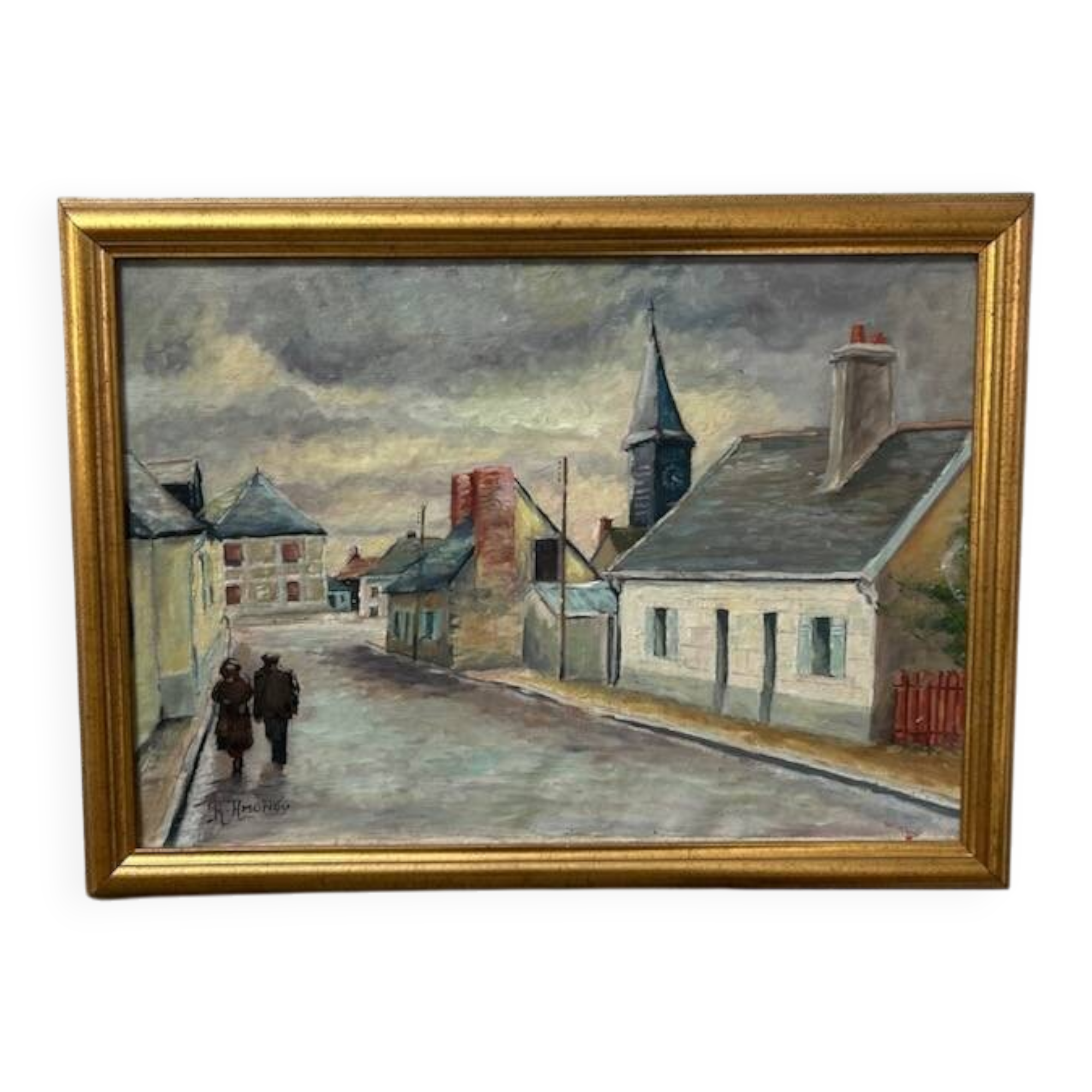 Oil painting Couple in a village 51.5cmX38cm canvas signed framed
