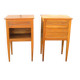 Pair of walnut bedside tables in Louis XVI style with brass inlay.
