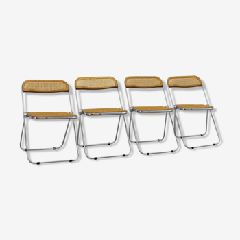 Ensemble de 4 chaises pliantes cannées modèle Plia de Giancarlo Piretti pour Anonima Castelli