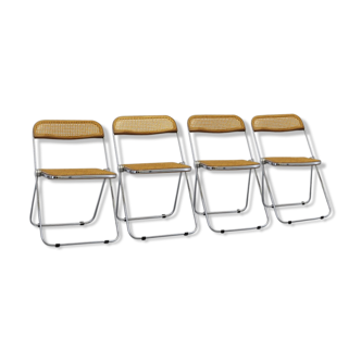 Ensemble de 4 chaises pliantes cannées modèle Plia de Giancarlo Piretti pour Anonima Castelli