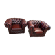 Paire de fauteuils chesterfield cuir