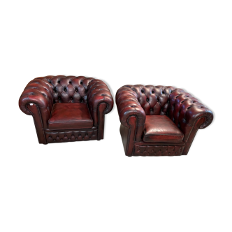 Pair of chesterfield leather armchairs