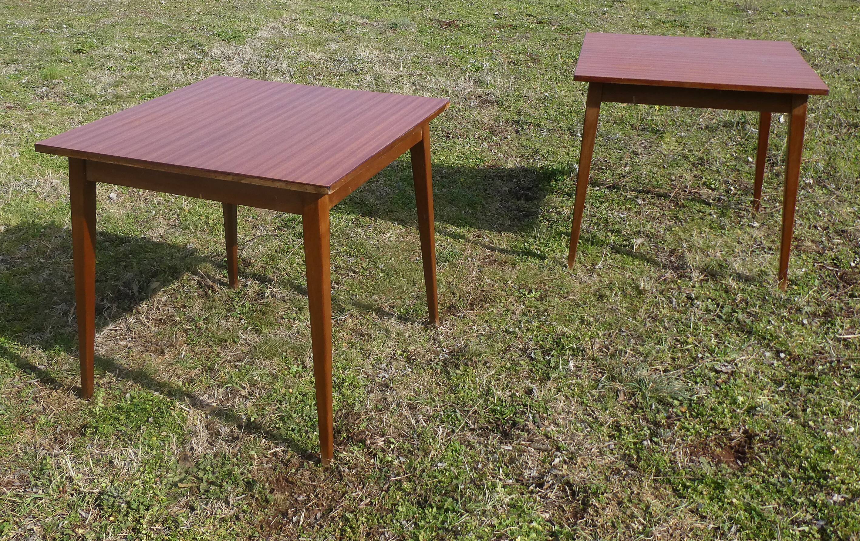 Pair of square wooden bistro tables 80 x 80 cm