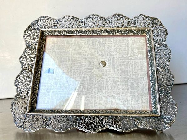 Cadre Vintage en métal argenté Cadre 16 cm x 13 cm Verre CONVEXE