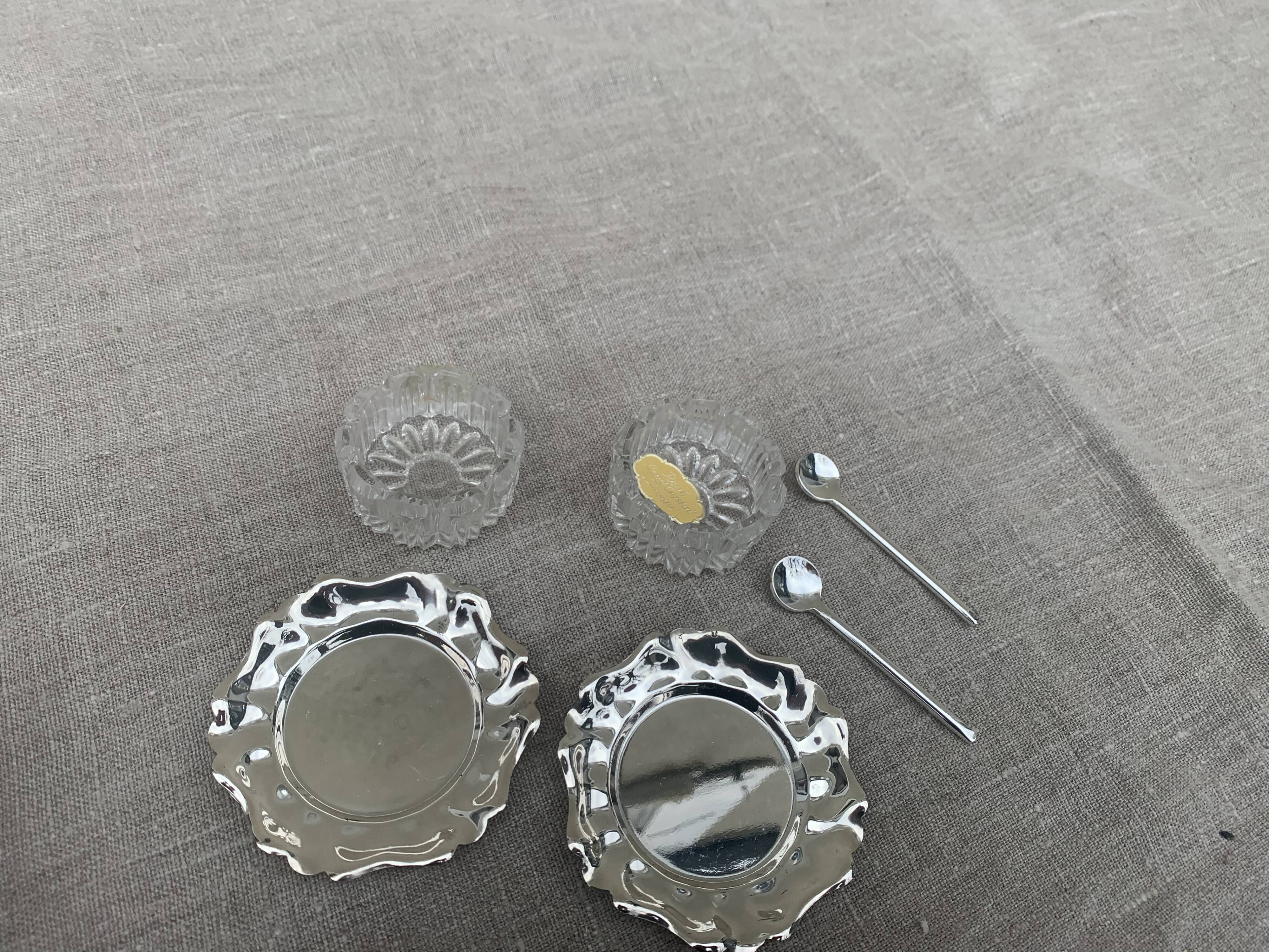 Crystal and silver metal saleron vintage 1950