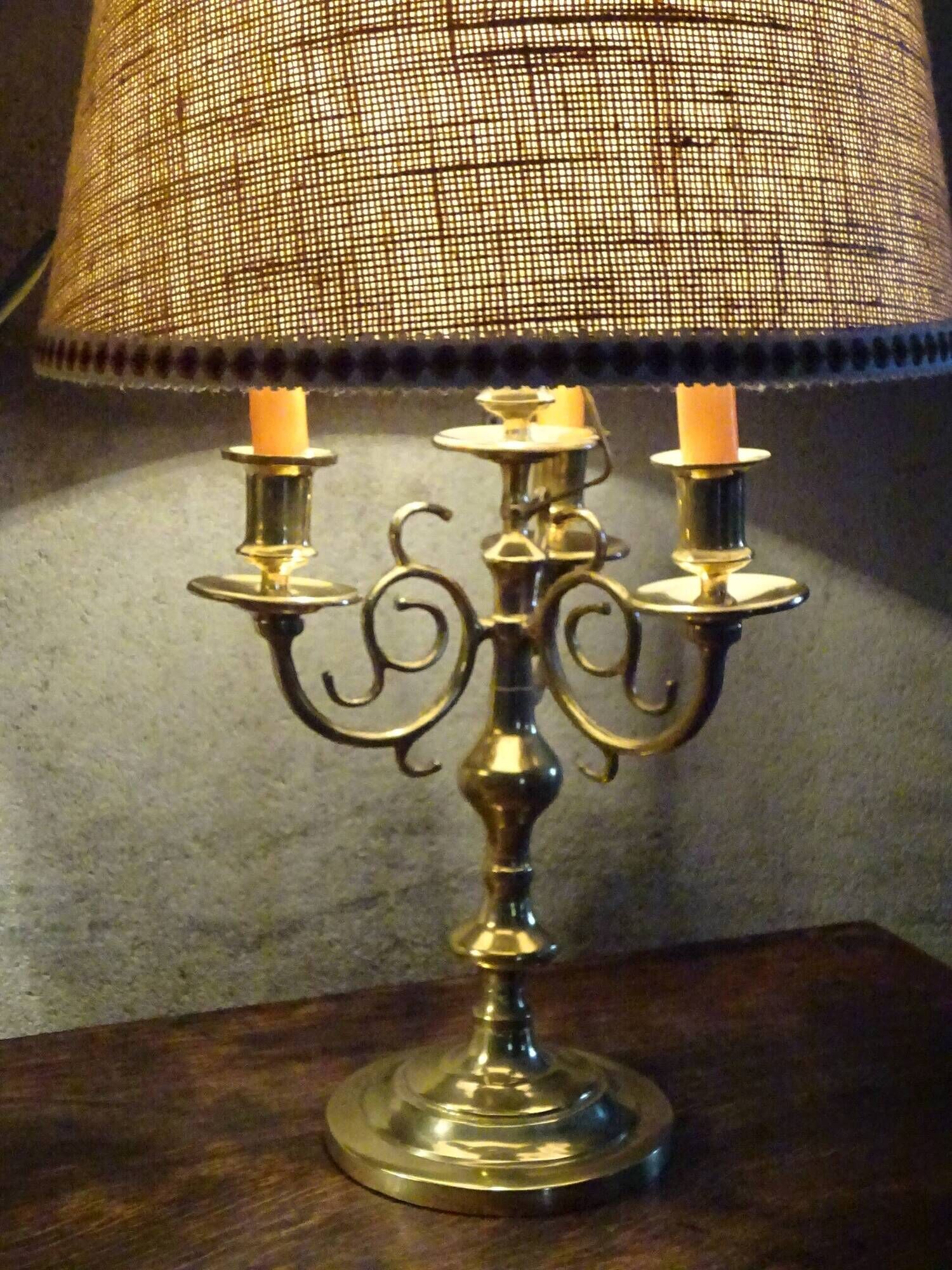 Antique copper candlesticks, mounted as lamps