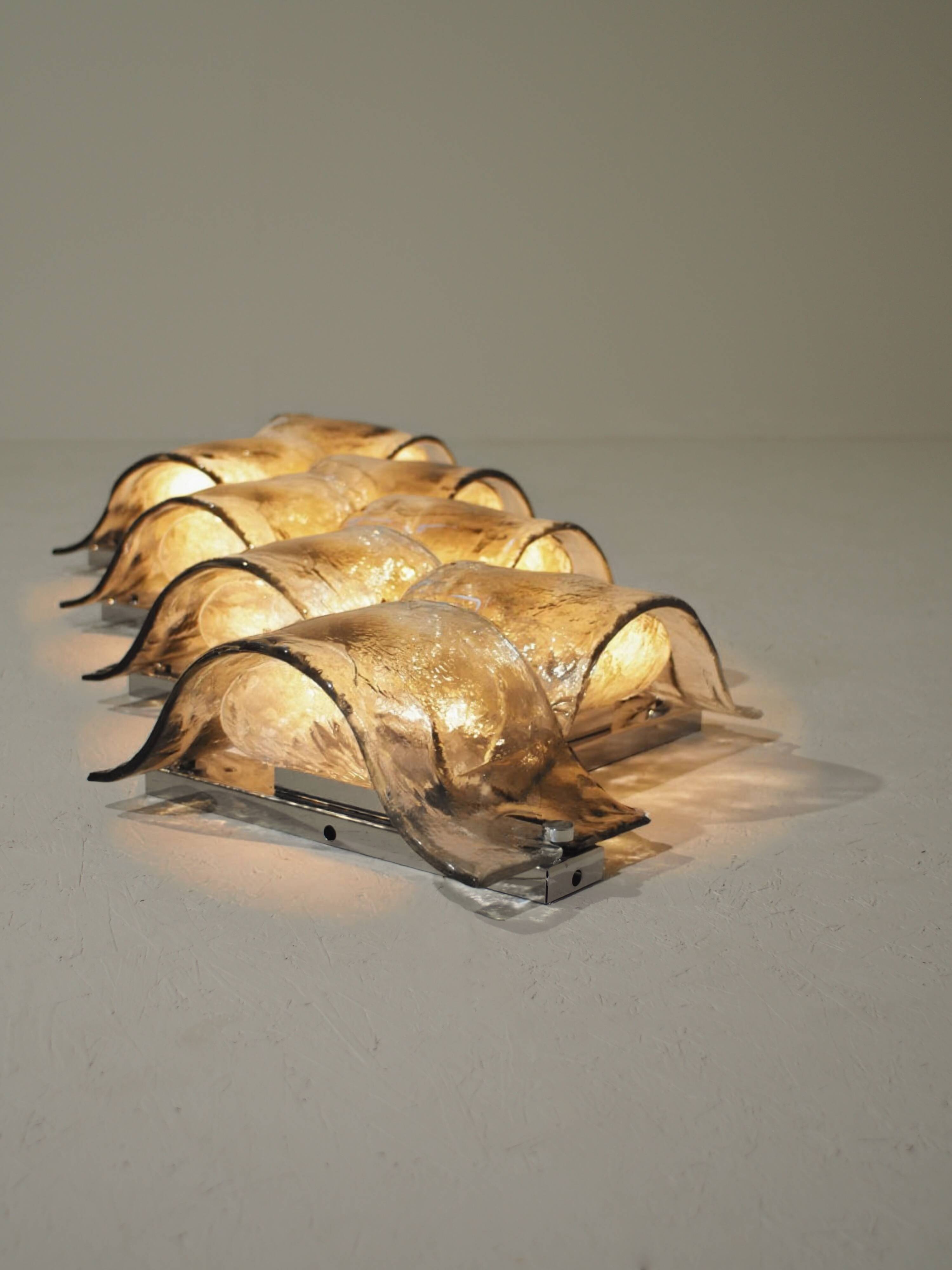 Set of 8 composable LP26 wall lamps by Carlo Nason for Mazzega-  Italy 1970