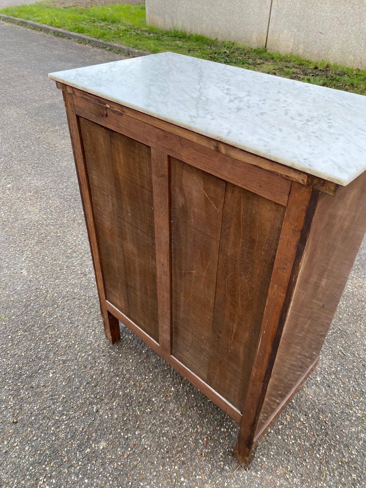 Louis XVI buffet with a confiturier in wood and white marble from the 19th century.