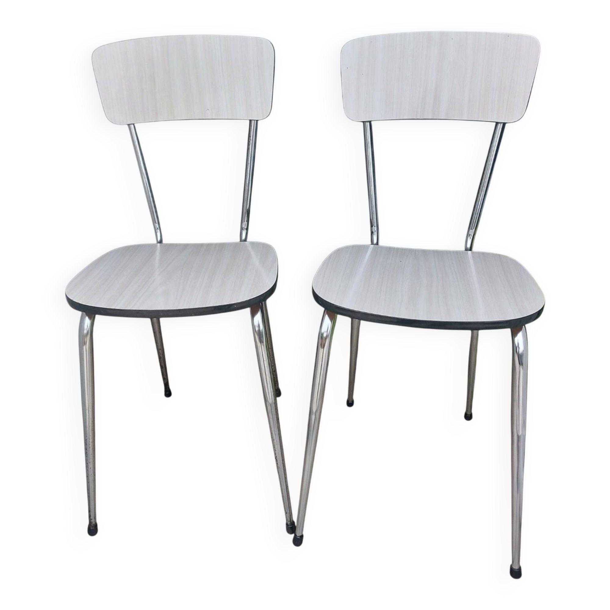 Pair of vintage chairs in light Formica and chrome metal – 1960s