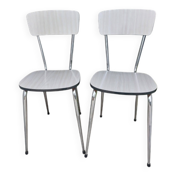 Pair of vintage chairs in light Formica and chrome metal – 1960s