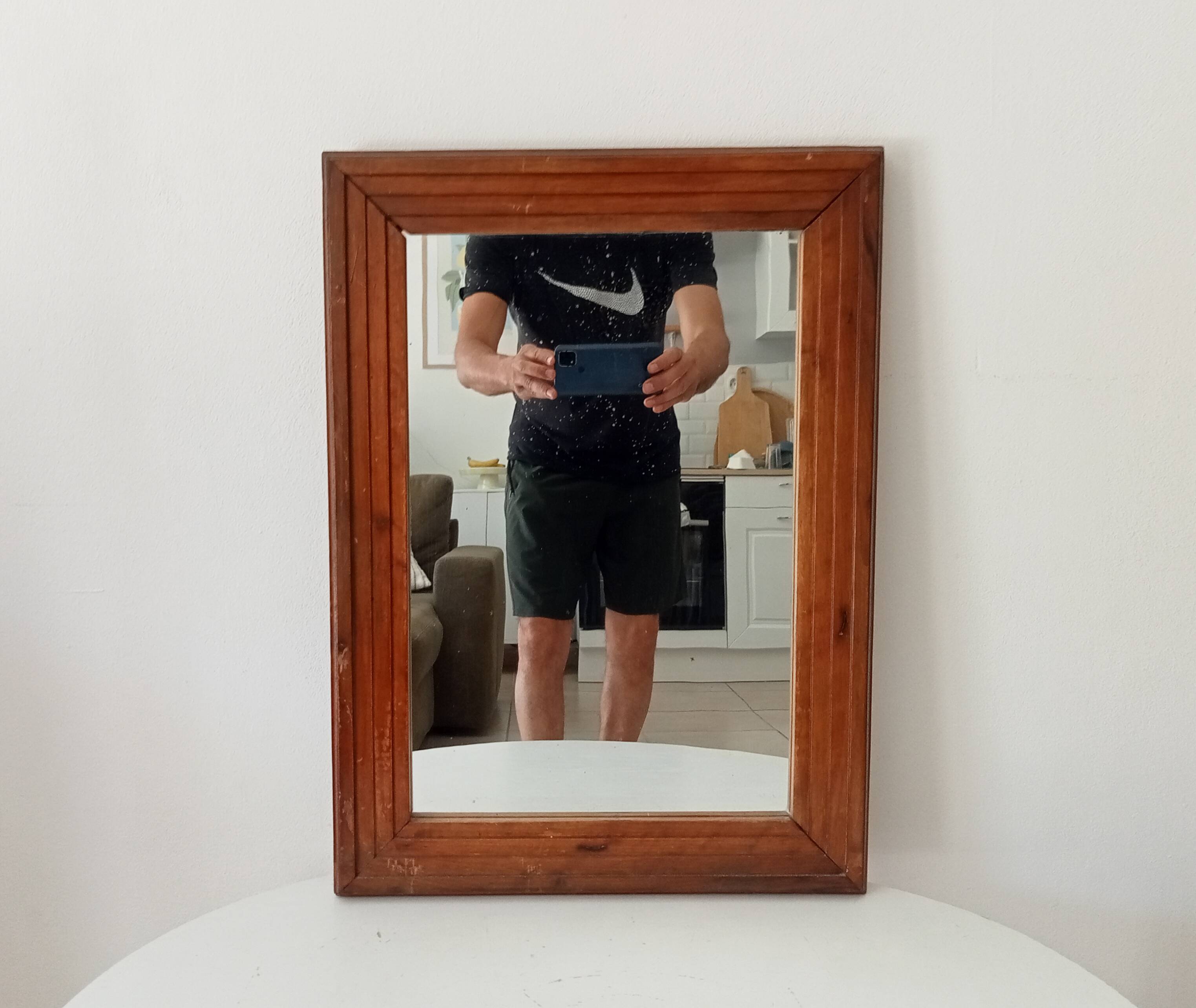 Vintage Art Deco wooden mirror from the 1950s.