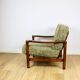 Wooden vintage brown armchair, olive green long hair, design by Z. Bączyk - 2 pieces available