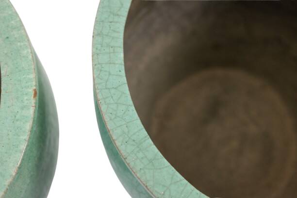 Pair of large glazed terracotta planters. 1950s.