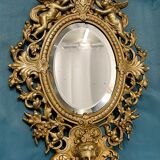 Bronze mirror napoleon III H39x23 decoration with putti and mascaron