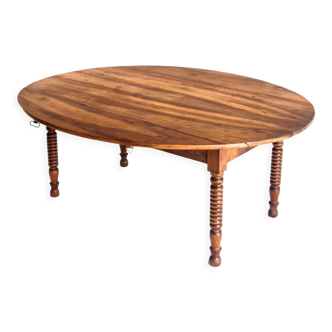 Large antique / vintage flap table. Solid waxed cherry. France, 1960s