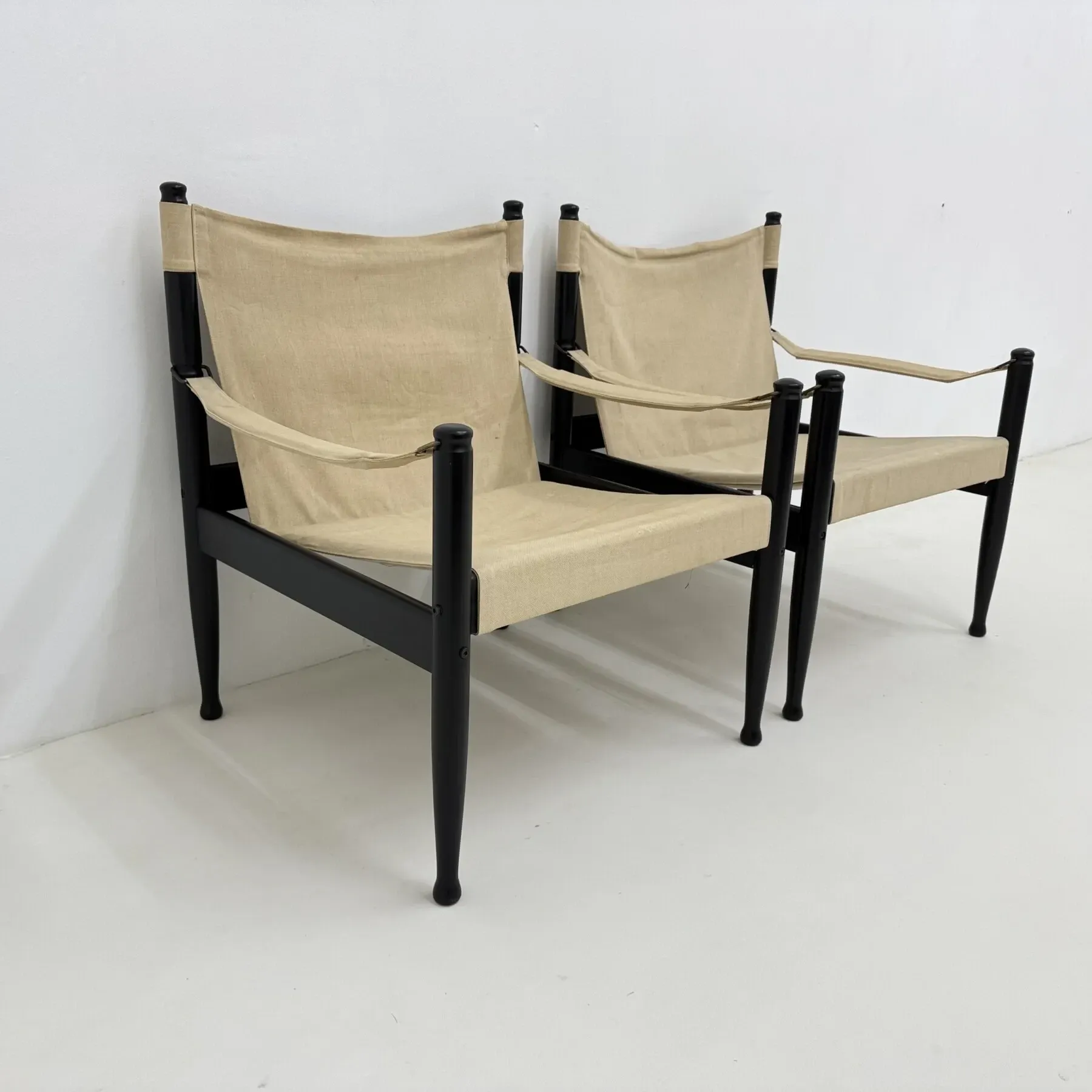Set of mid-century Danish safari chairs by Erik Wørts for Niels Eilersen, 1960s