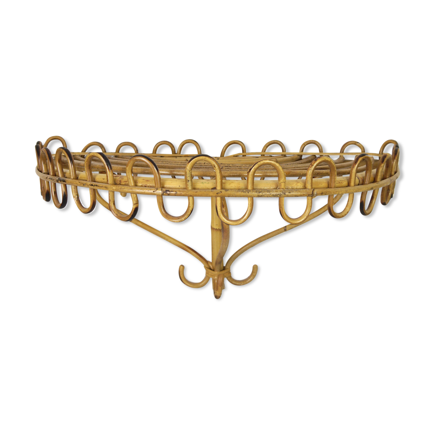 Half-moon rattan shelf and coat holder