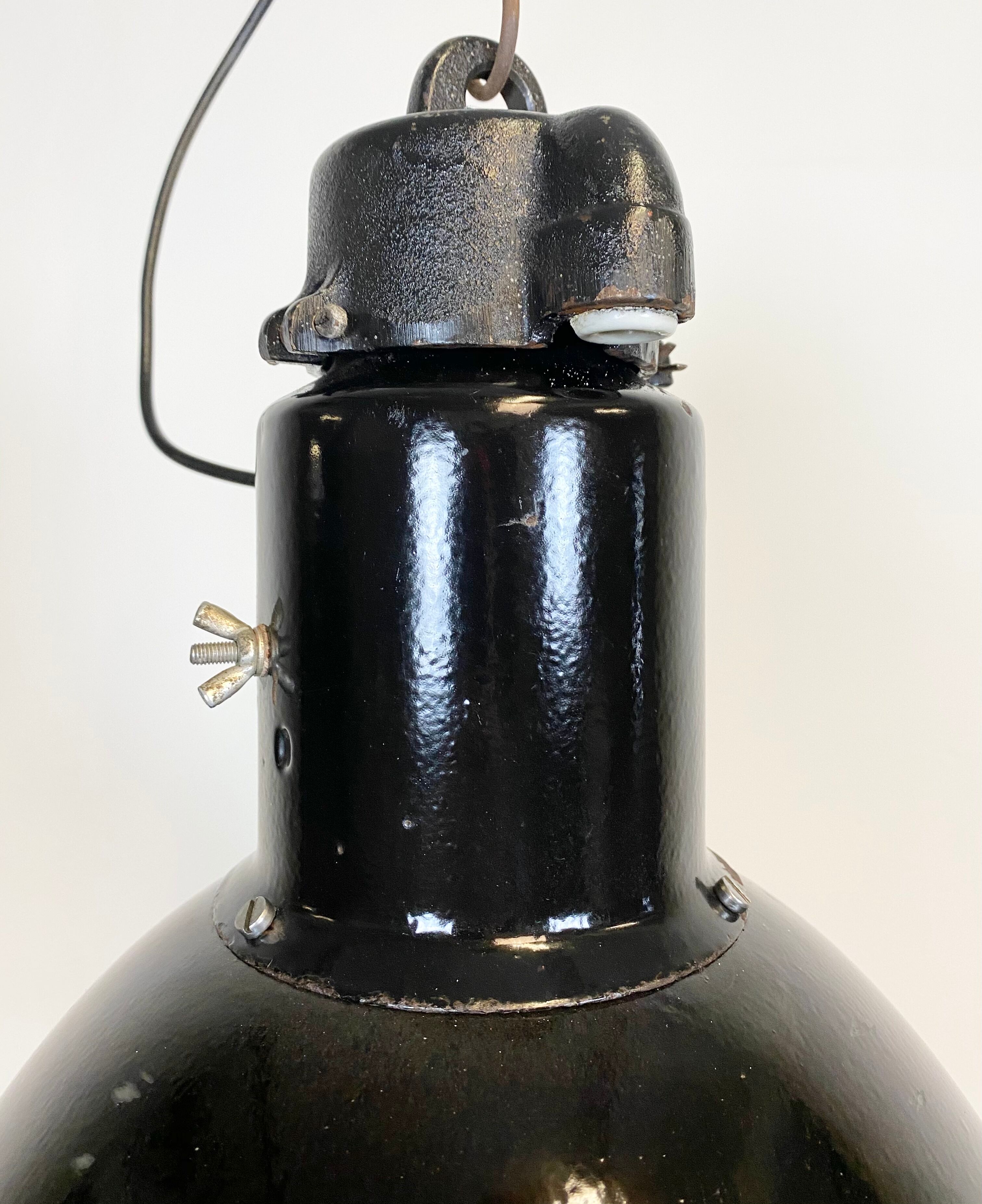 Industrial black enamel pendant light, 1930s