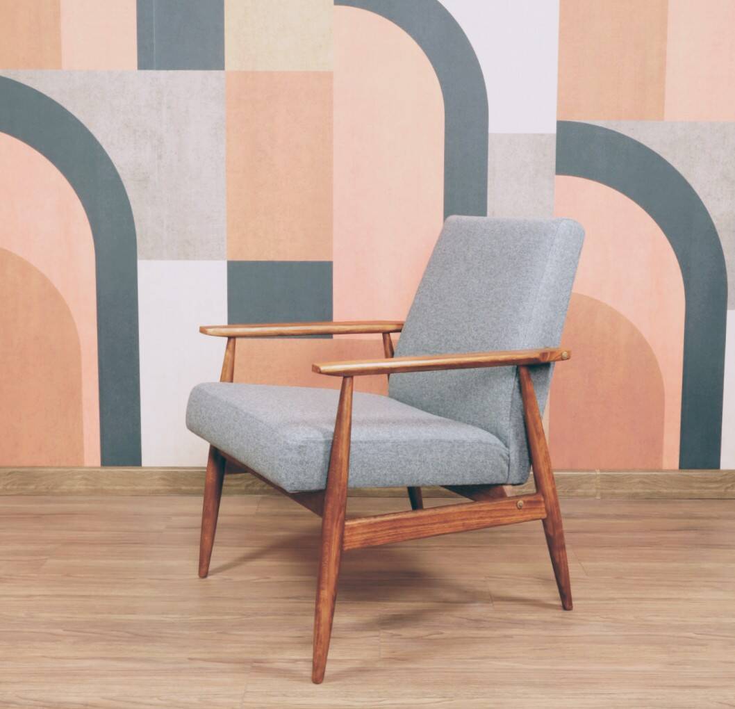 Vintage armchair light gray wool design by H.Lis