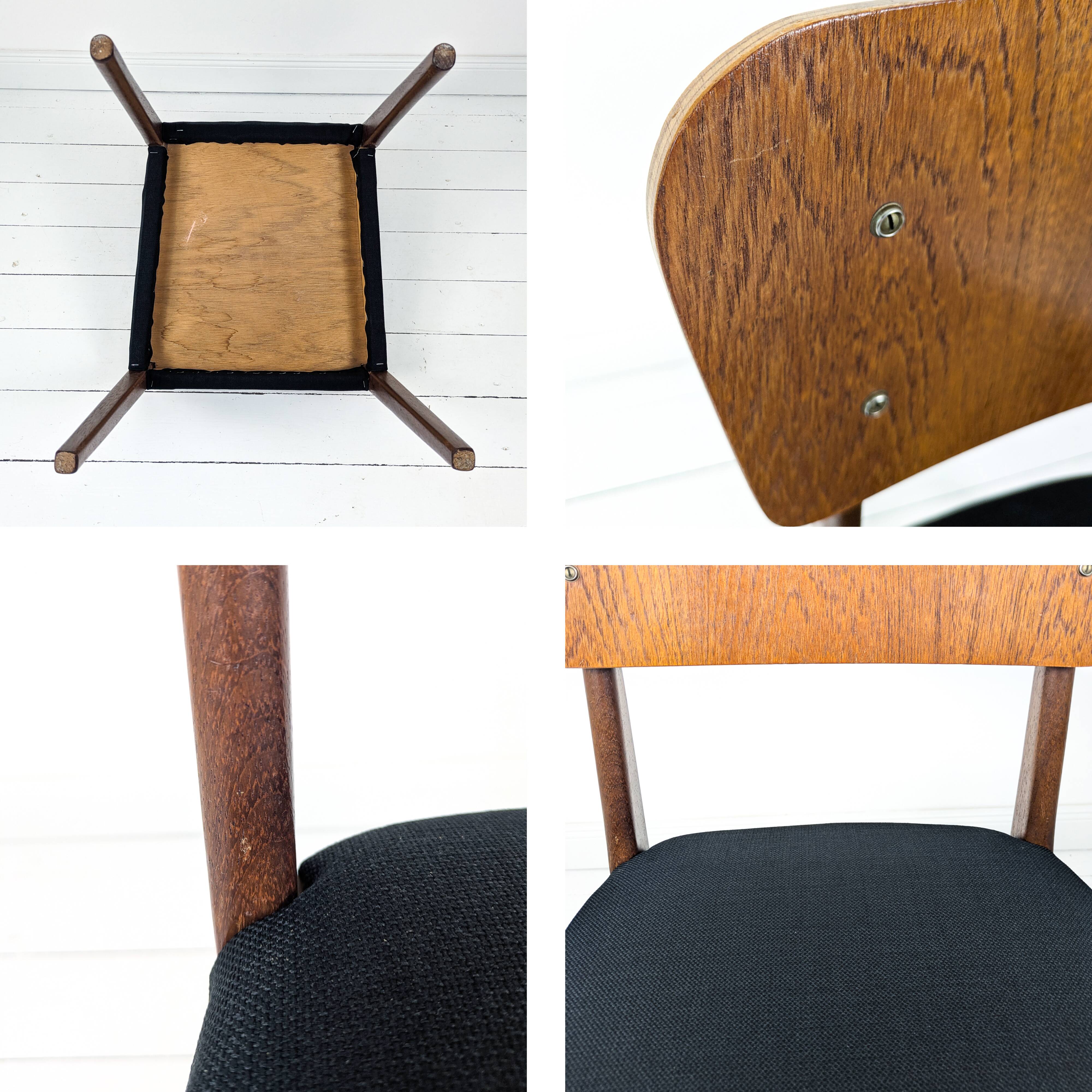 Lot de 2 chaises vintage Mid-Century en bois design danois assise noire sty