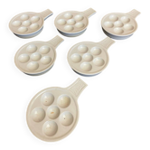 Série 6 Assiettes Poêlons 6 Escargots Céramique Blanche Vintage #D854