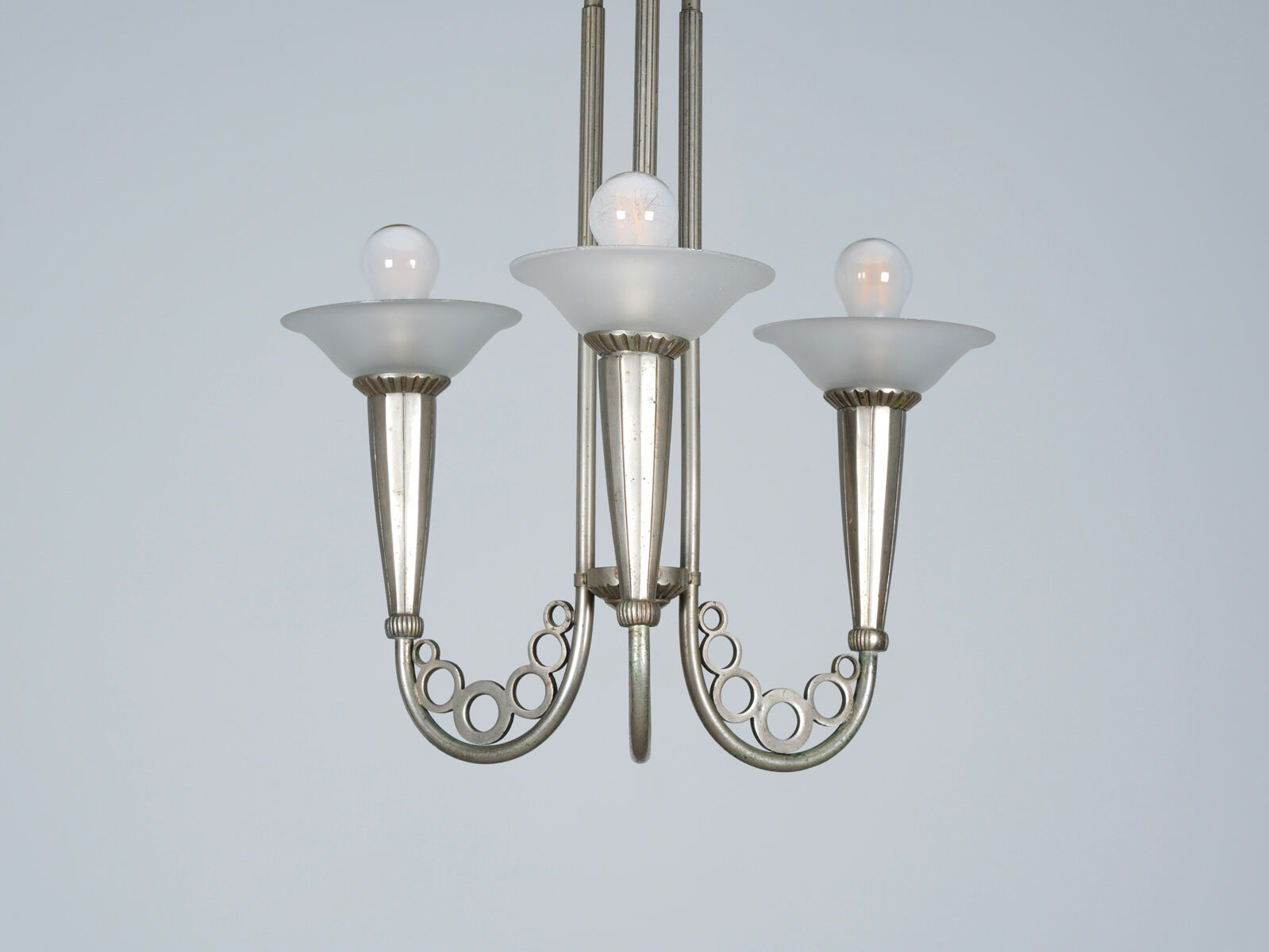 Art Deco chandelier circa 1930 in metal and glass