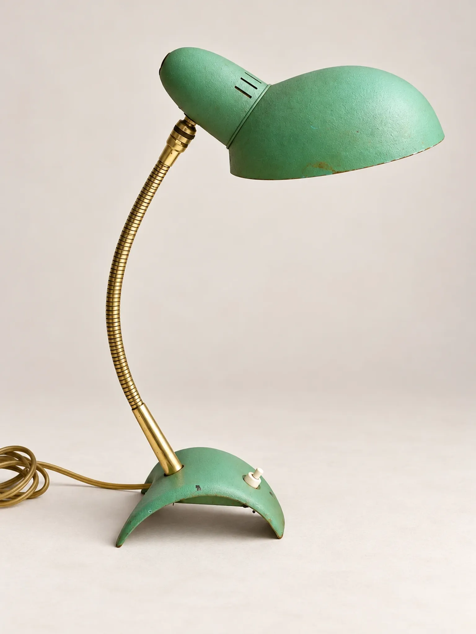 Vintage desk lamp from the 1950s-1960s – Aqua green metal and brass – Neck