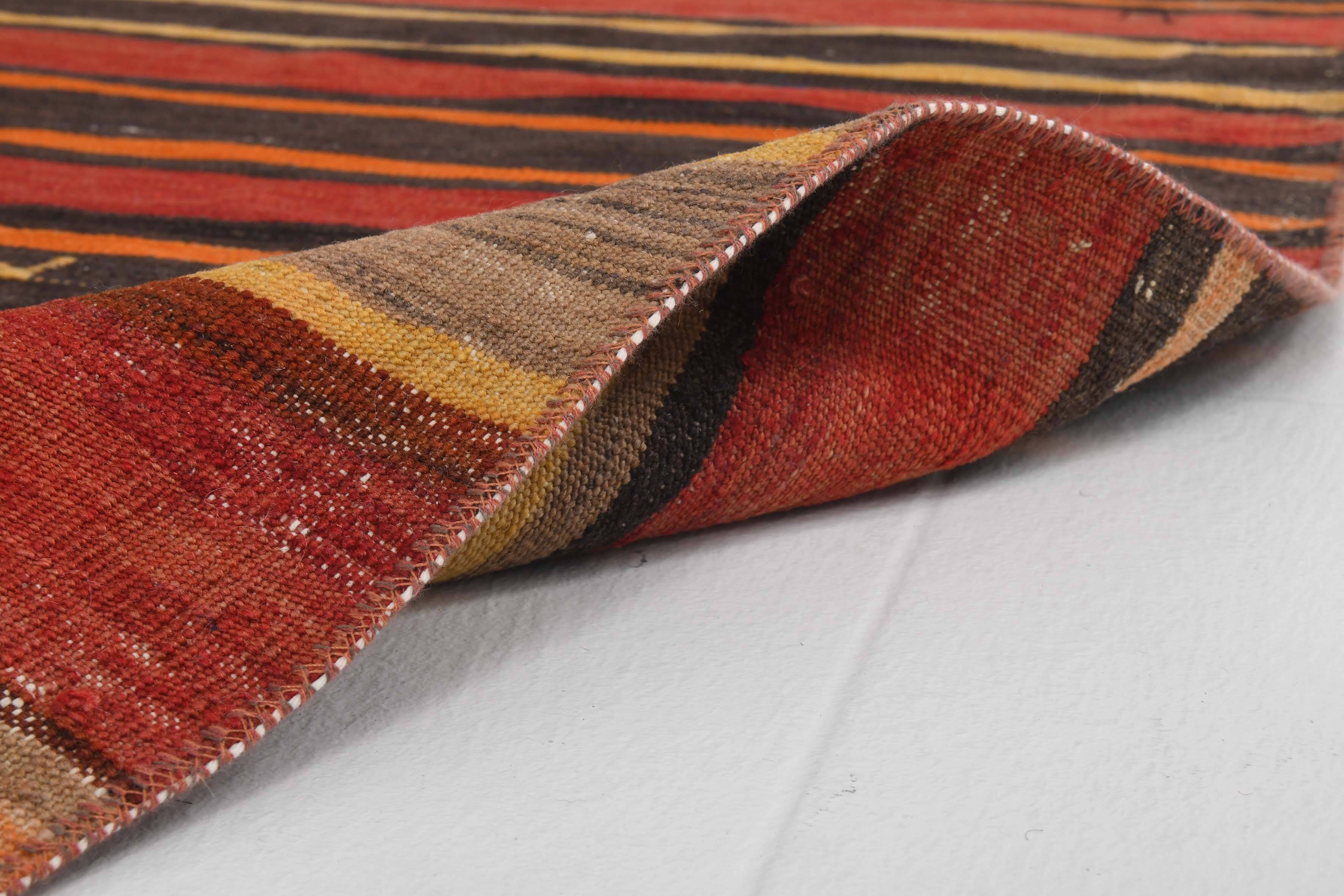 3x10 Red Brown Kilim Runner Rug 80x303Cm