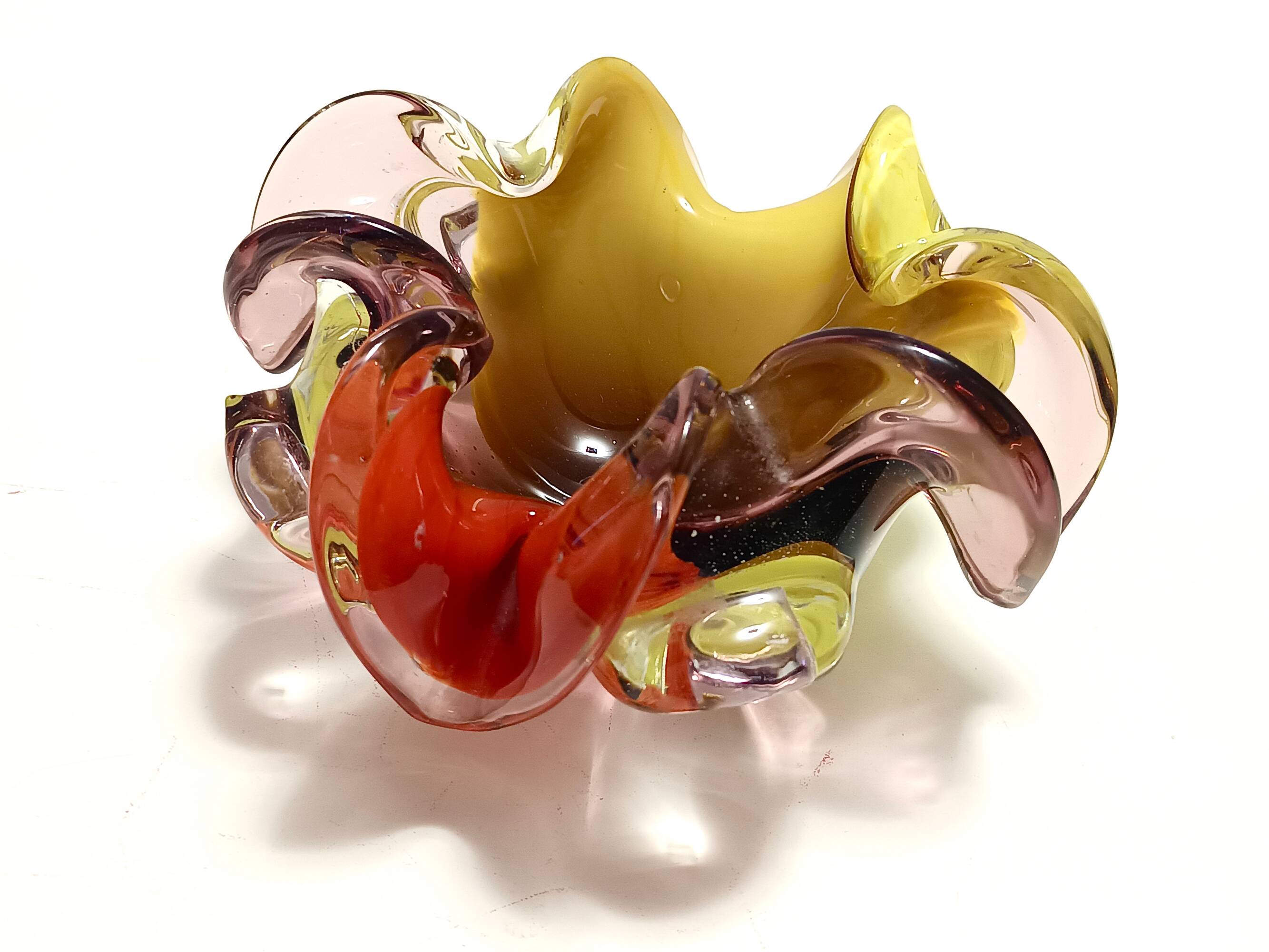 Large Polychrome Murano Glass Ashtray / Vide-Poche attr. to Toso, Italy