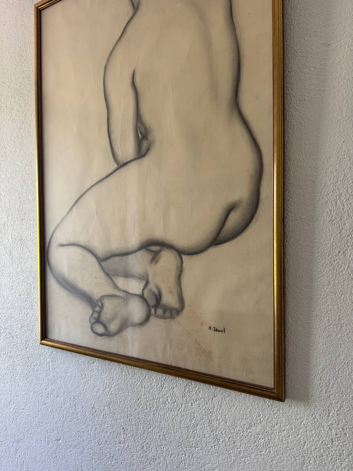 Large nude charcoal painting by André Jaoul