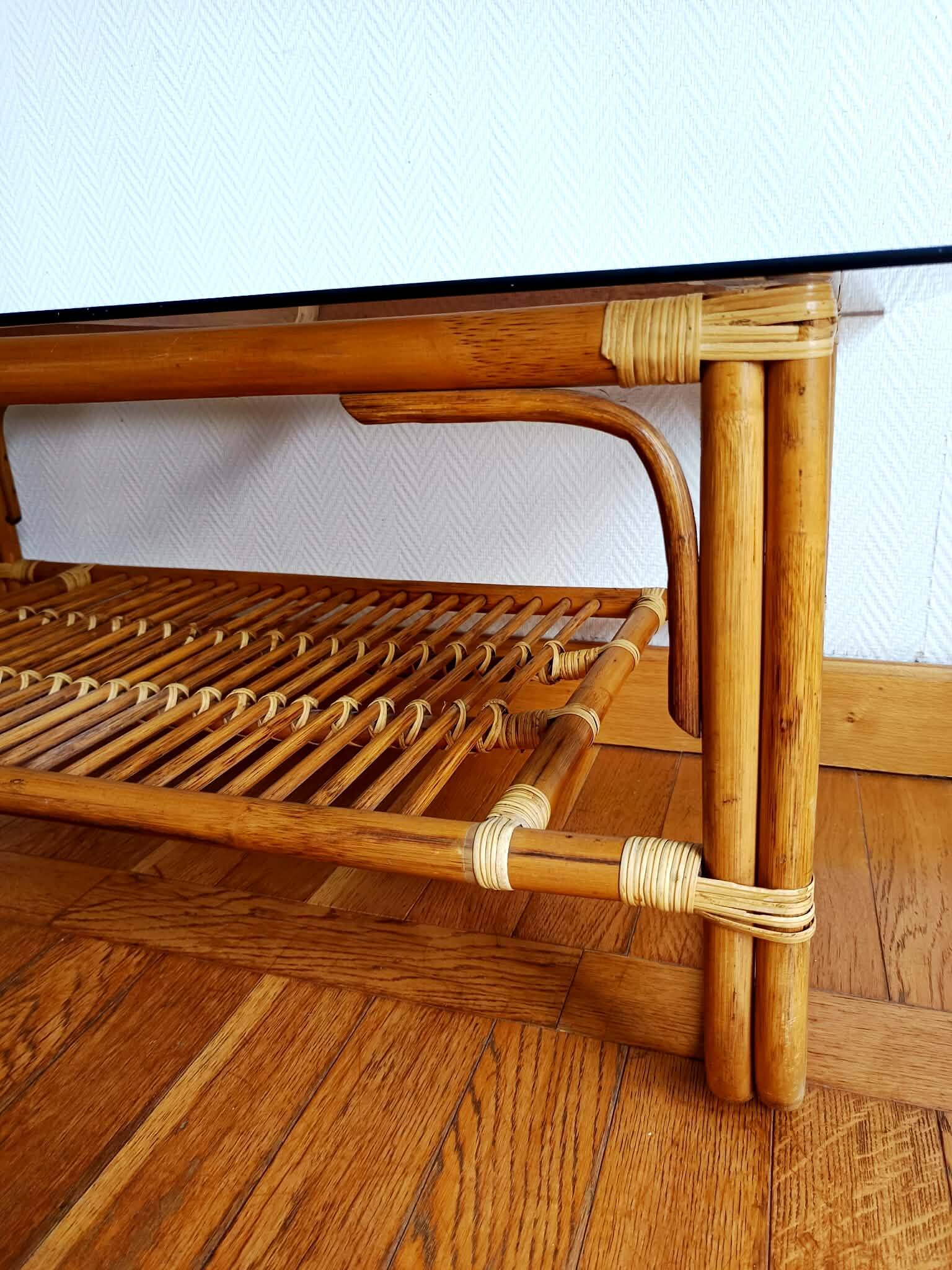 Vintage 1960s rattan coffee table