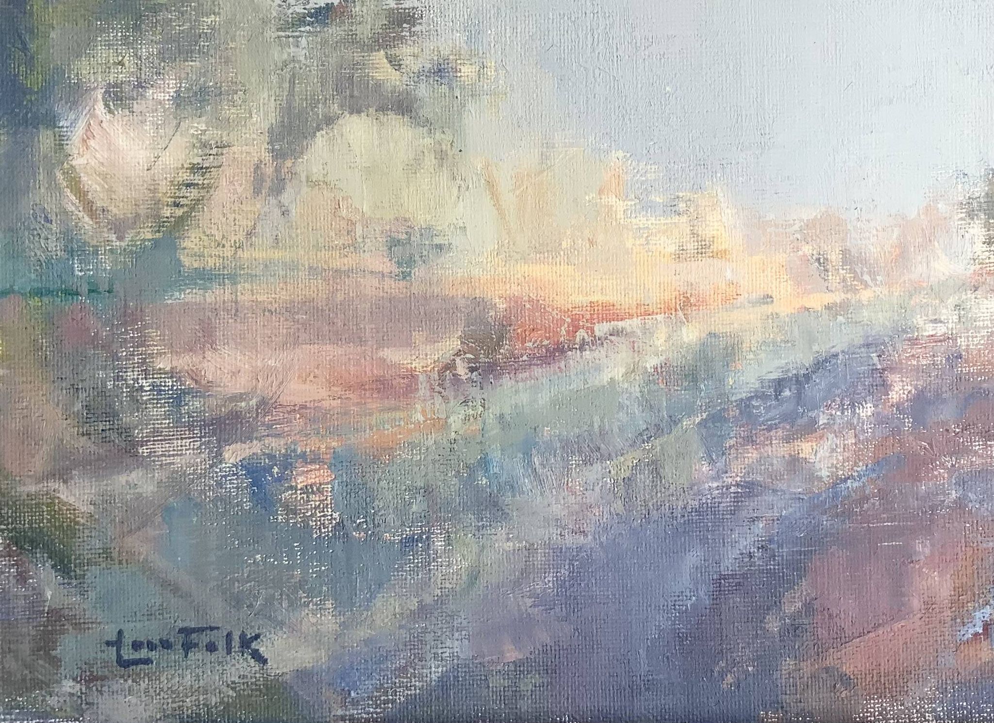 Vintage abstract landscape oil painting by Lars Falk, Sweden