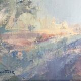 Vintage abstract landscape oil painting by Lars Falk, Sweden