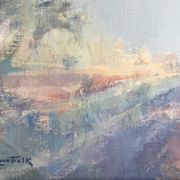 Vintage abstract landscape oil painting by Lars Falk, Sweden