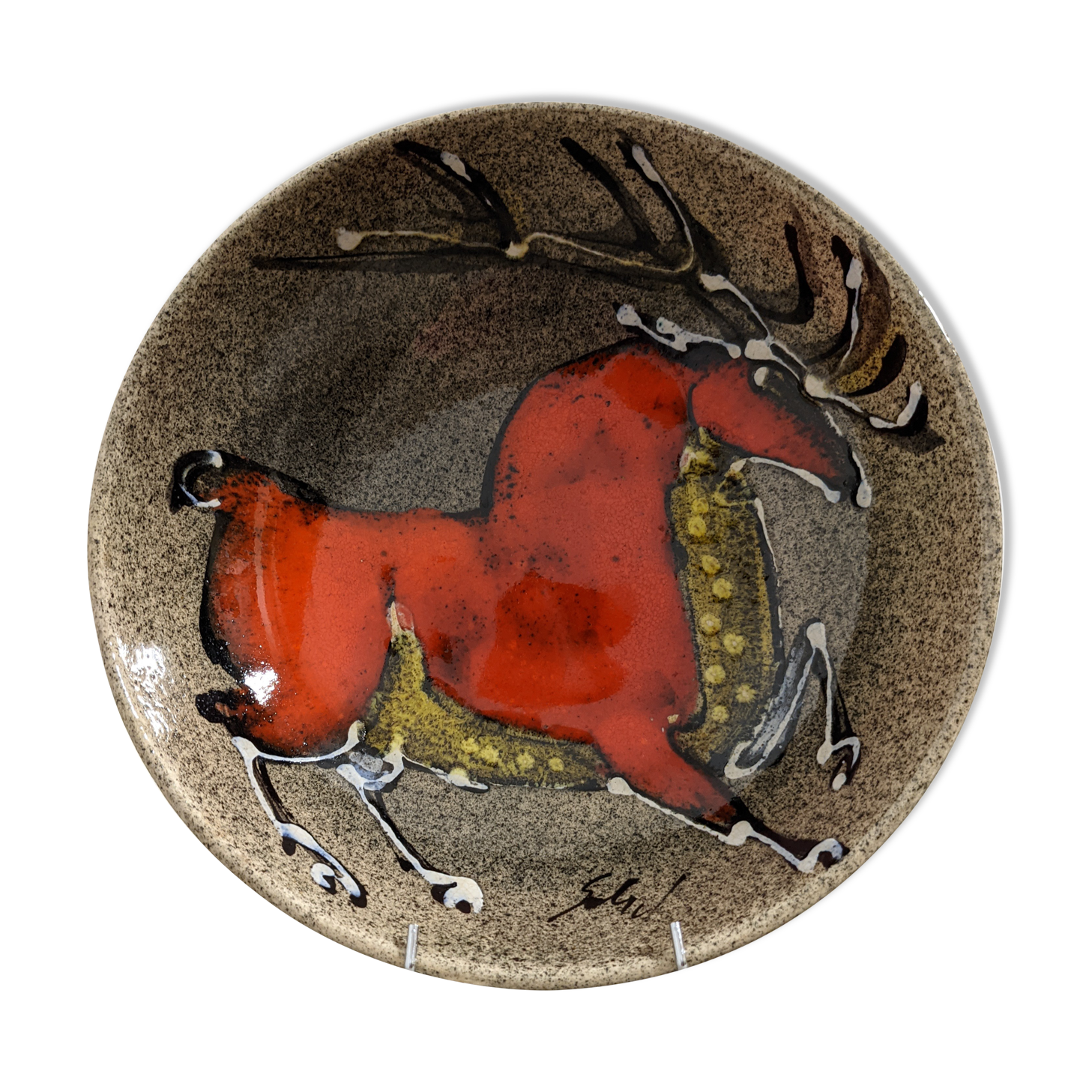 Hollow earthenware dish signed Gehel 50s/60s