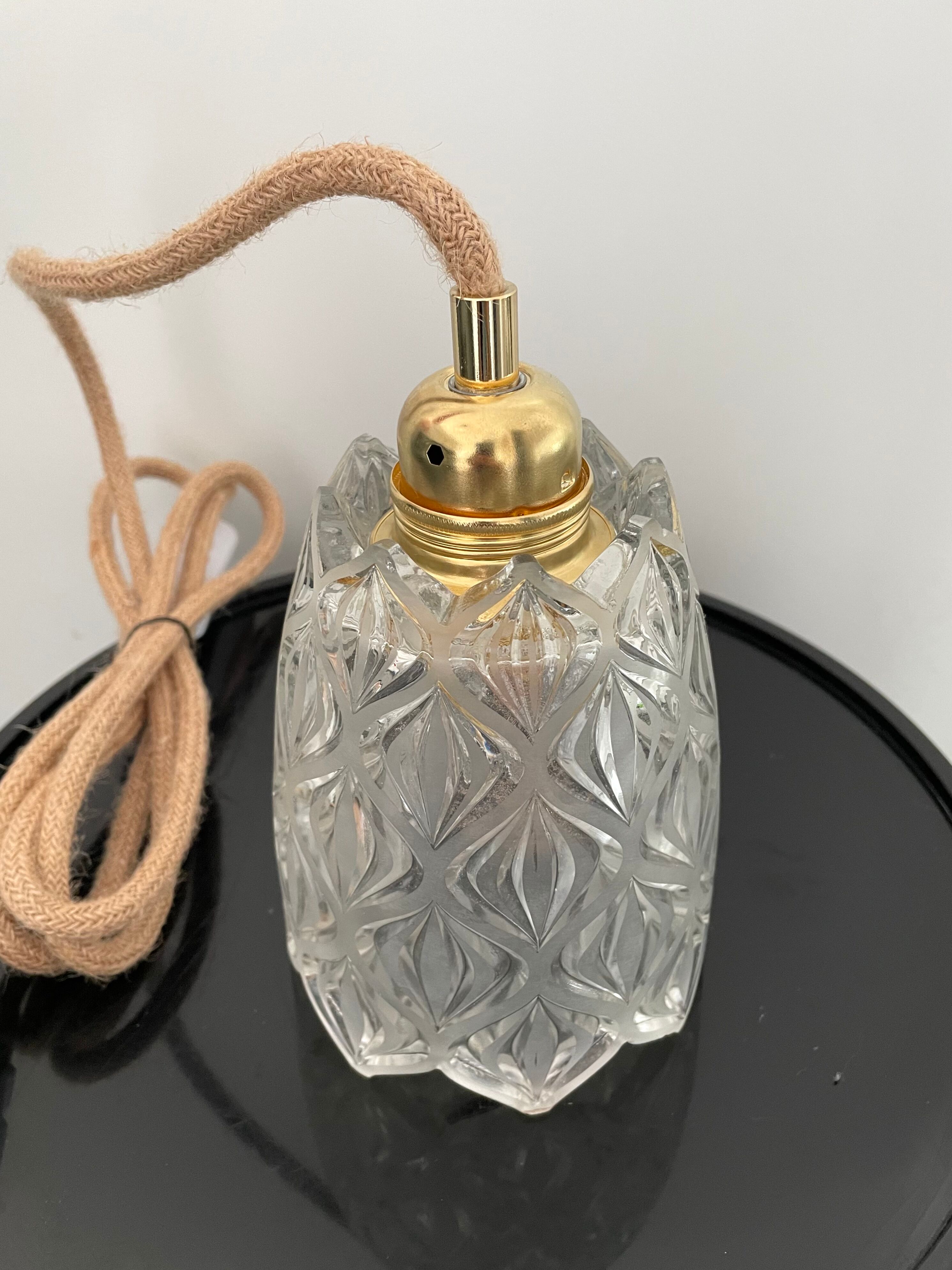 Vintage tulip pendant lamp in molded glass