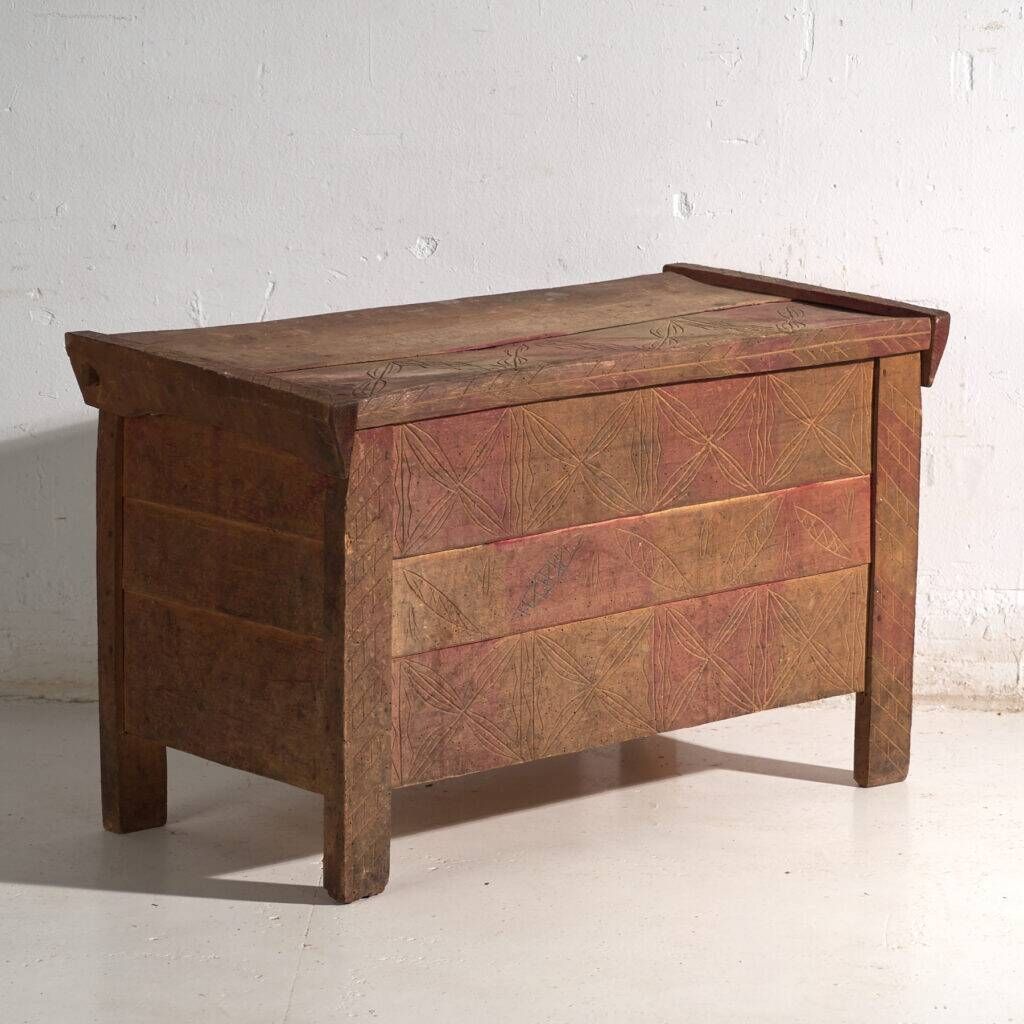 Antique carved pine chest – Central Europe, circa 1850